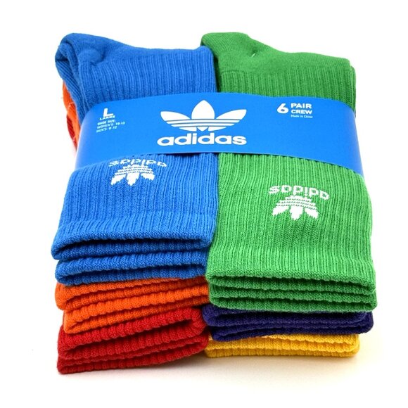 adidas Originals Trefoil Sock 6 Pairs Crew Length Bright Multicolor Unisex Large - Picture 1 of 9